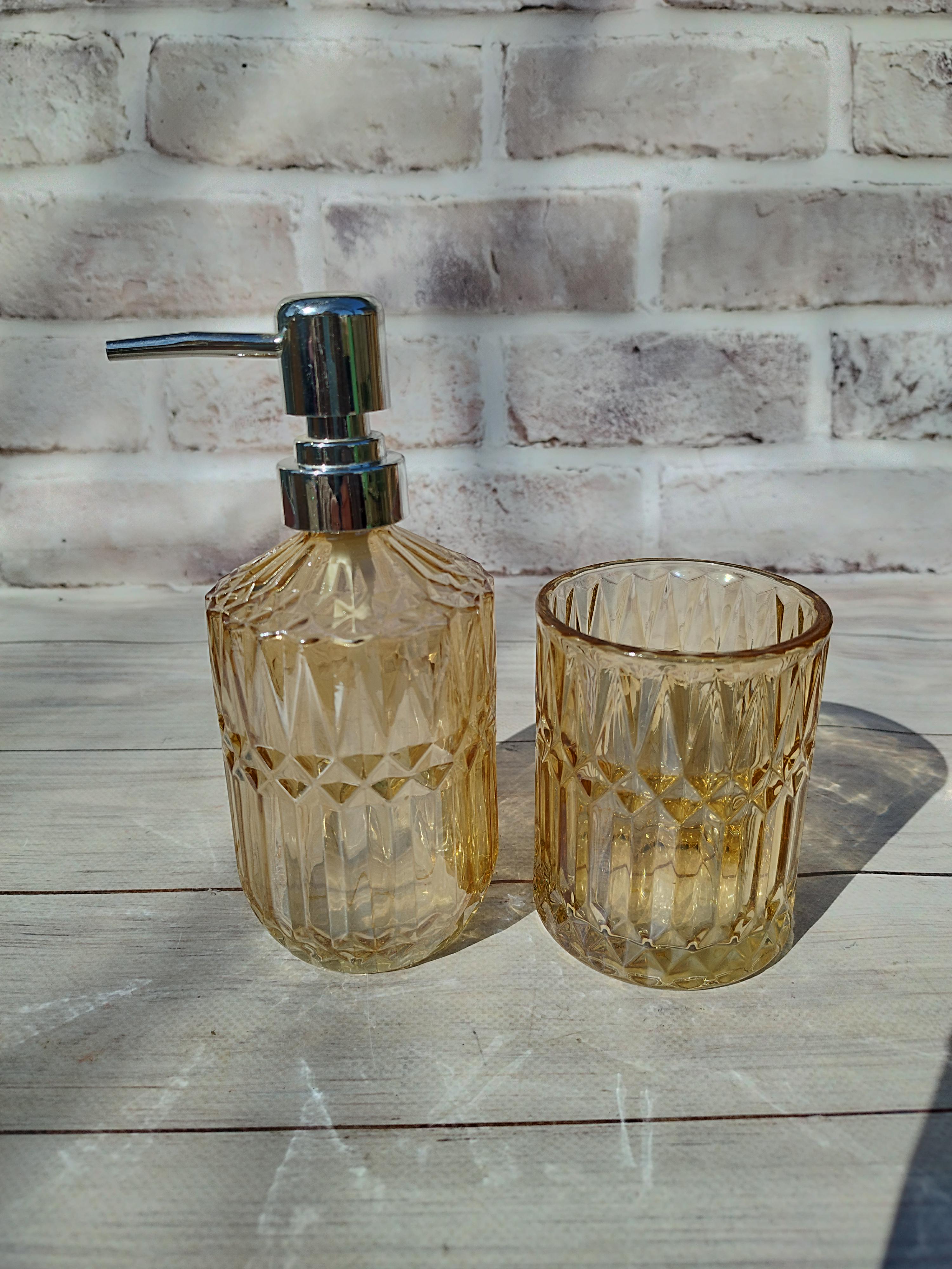 Набор аксессуаров для ванной комнаты S&T 888-167-3 стеклянный 2 пр. Золотистый (888-167-3)