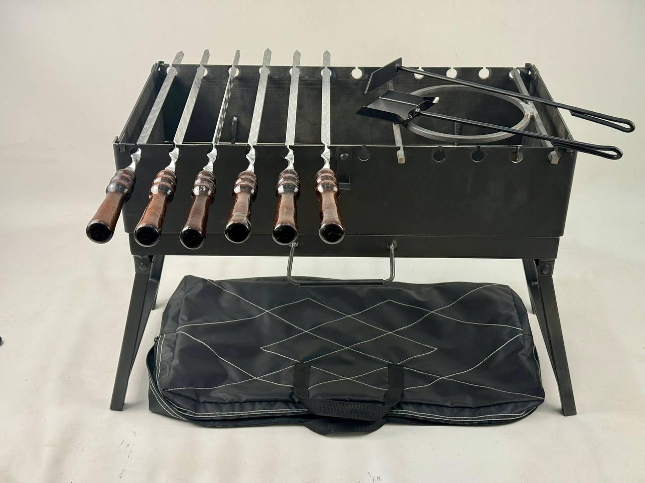 Мангал-валіза з нержавіючої сталі 3 мм з шампурами і підставкою під казан Чорний (21-10-MG-5066) - фото 3