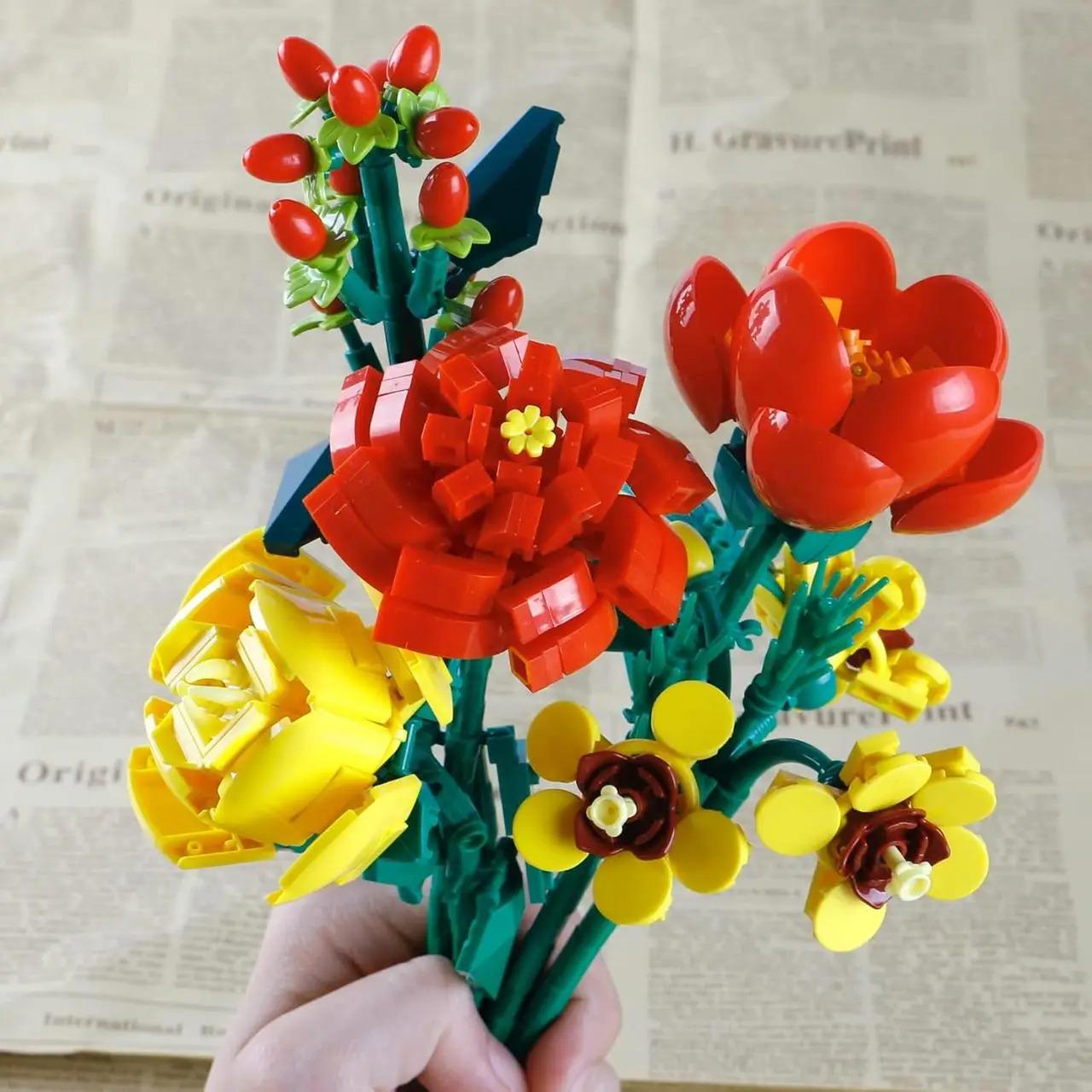 Конструктор интерьерный Букет цветов с красными и желтыми цветами 494 дет. - фото 5