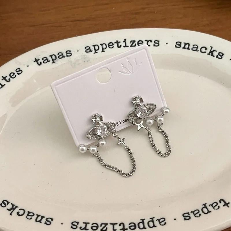 Серьги Сатурн в стиле Vivienne Westwood Серебряный