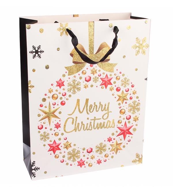 Новогодний пакет Christmas wreath 31x40x12 см ламинированный картон