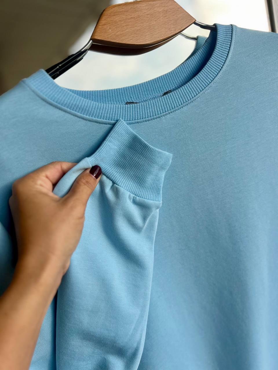Платье женское MY CITY 8211 спортивное средняя длина разрезы снизу резинка двунитка OS Голубой (1883) - фото 8