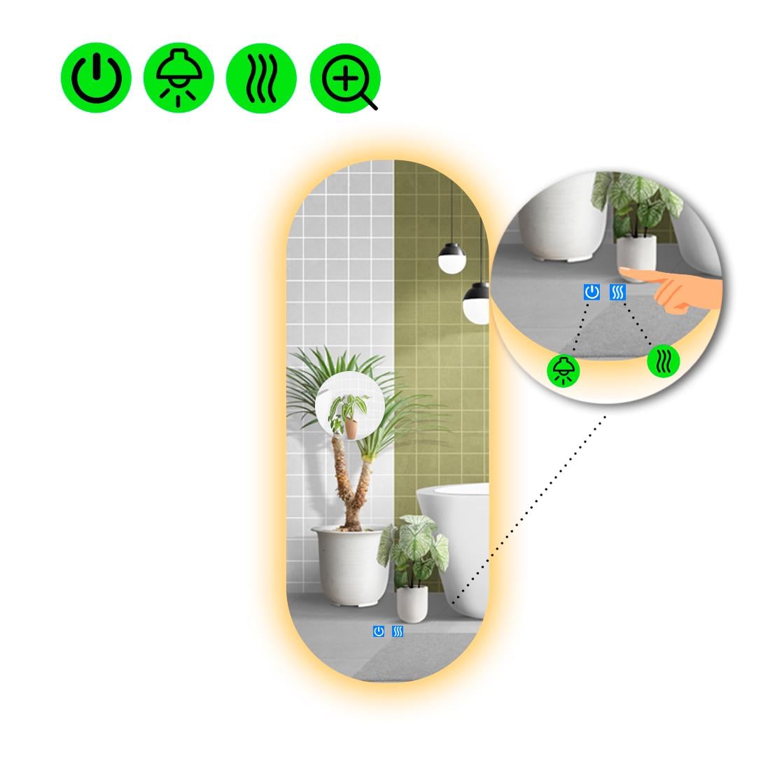 Зеркало с LED подсветкой Portale 2 с двумя сенсорами/подогревом и линзой без подсветки 200x80 см (Portale2-123)