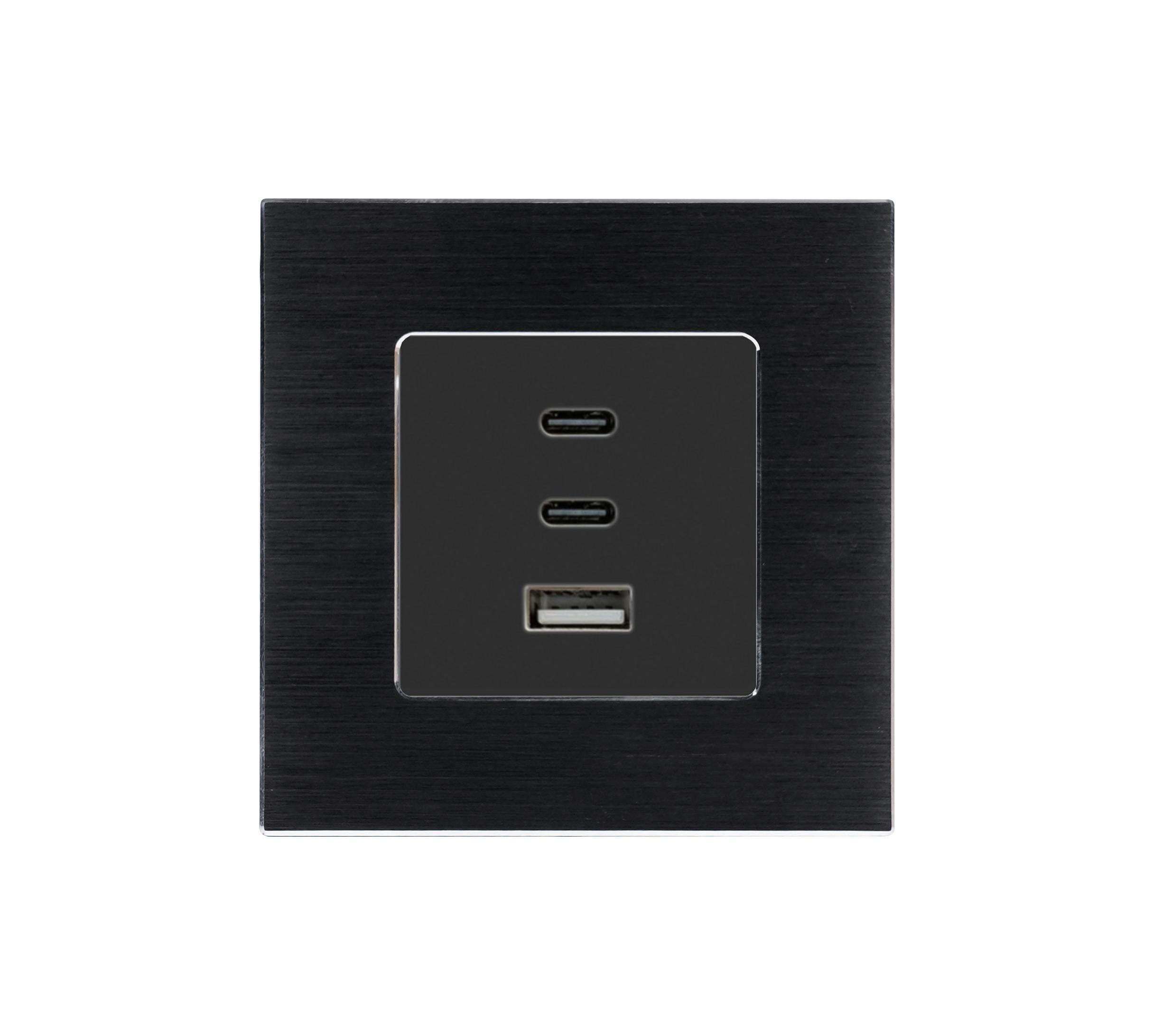Розетка настенная WALLPAD USB Type-C с 65Вт дизайнерская алюминиевая рамка Черный (WP-65W-BK)