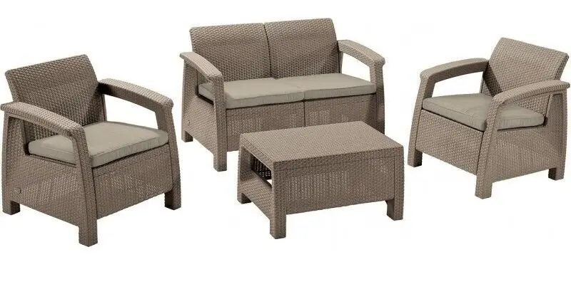 Комплект садовой мебели плетеный Corfu II Set пластиковых Капучино (CNT00008236)