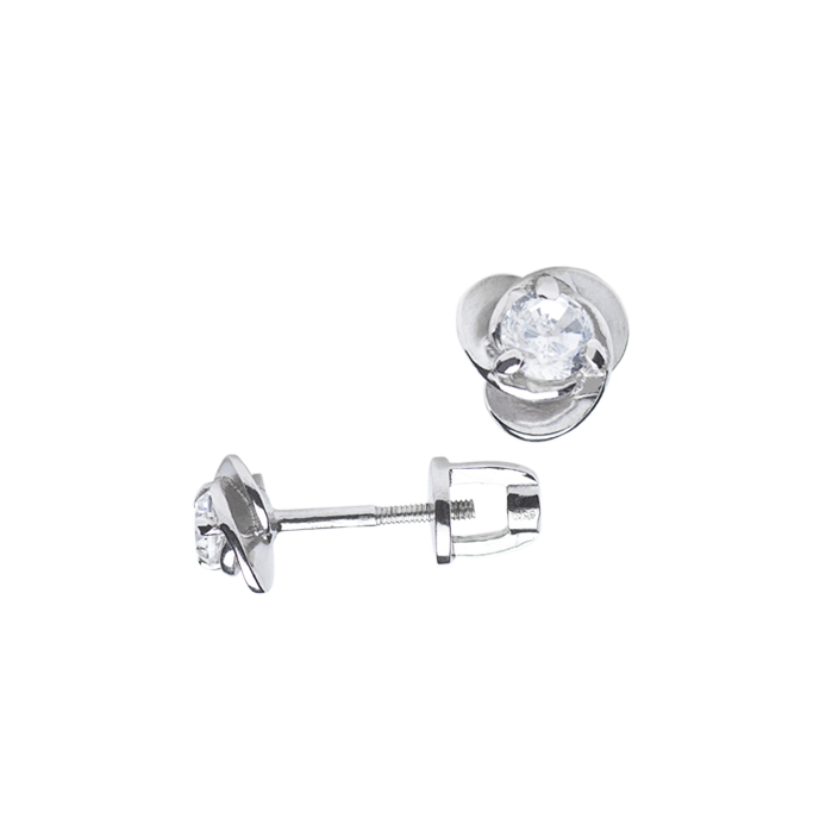 Серьги серебряные пусеты Пионы с маленькими фианитами