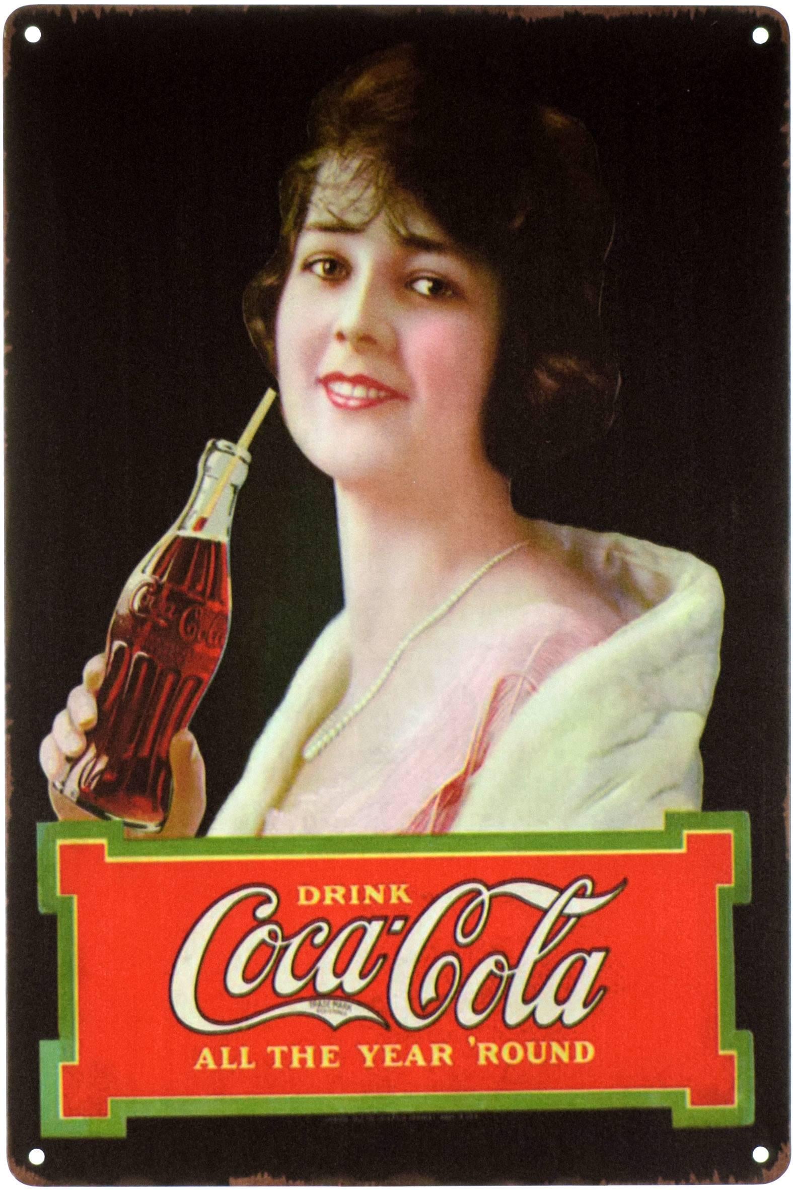 Табличка металлическая Пейте Кока-Колу Круглый Год/Drink Coca-Cola All The Year 'Round 20x30 см