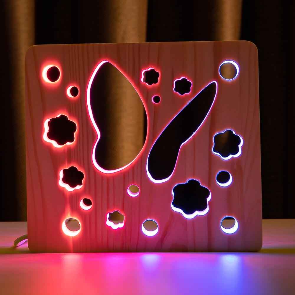 Ночник из дерева ArtEco Light LED RGB Бабочка с пультом двойной (1020416)