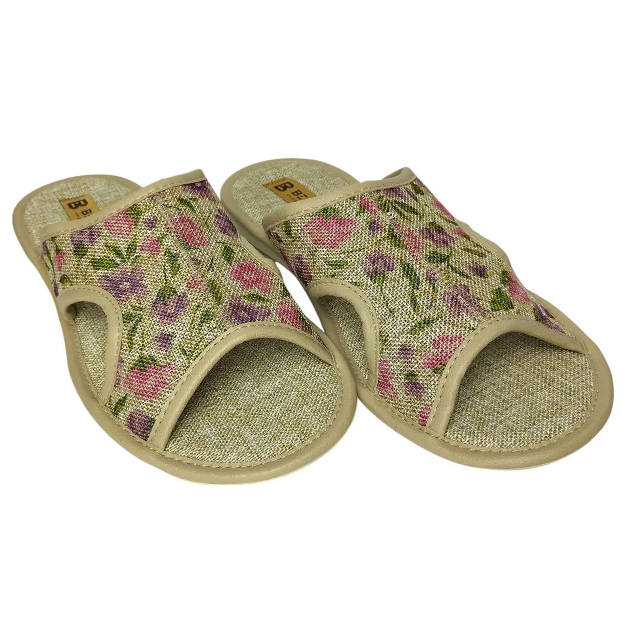 Тапочки женские открытые БЕЛСТА Цветы 23 см р. 36 Бежевый (31273182)