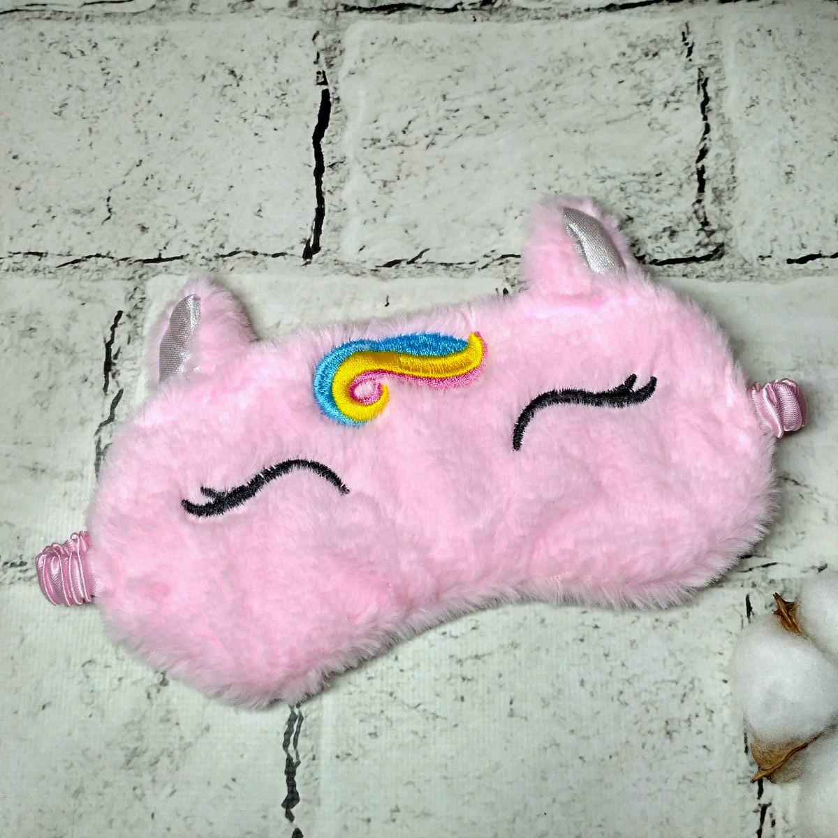 Маска для сну плюшева Єдиноріг 19х9 см Рожевий (20240-4)