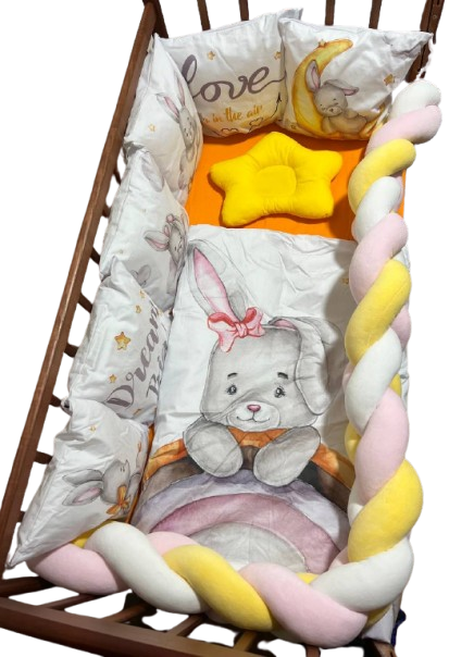 Комплект постельного белья детский Nuage бортики/подушки косая/простыни на резинке (1130)