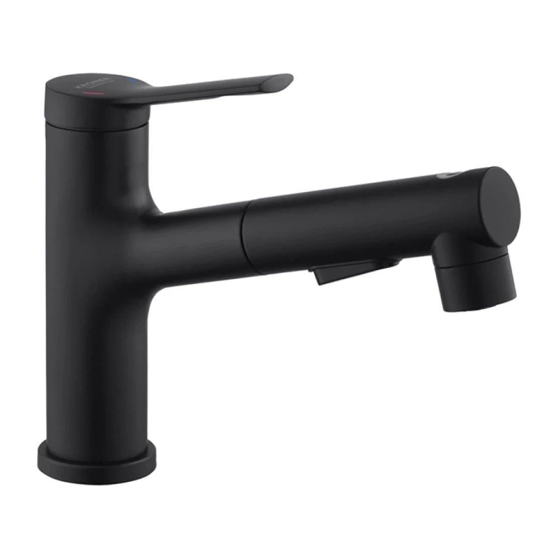 Смеситель для раковины Kroner KRP Edelstahl Klassisch SCH030-T врезной с выдвижным изливом Черный (CV032497) - фото 1