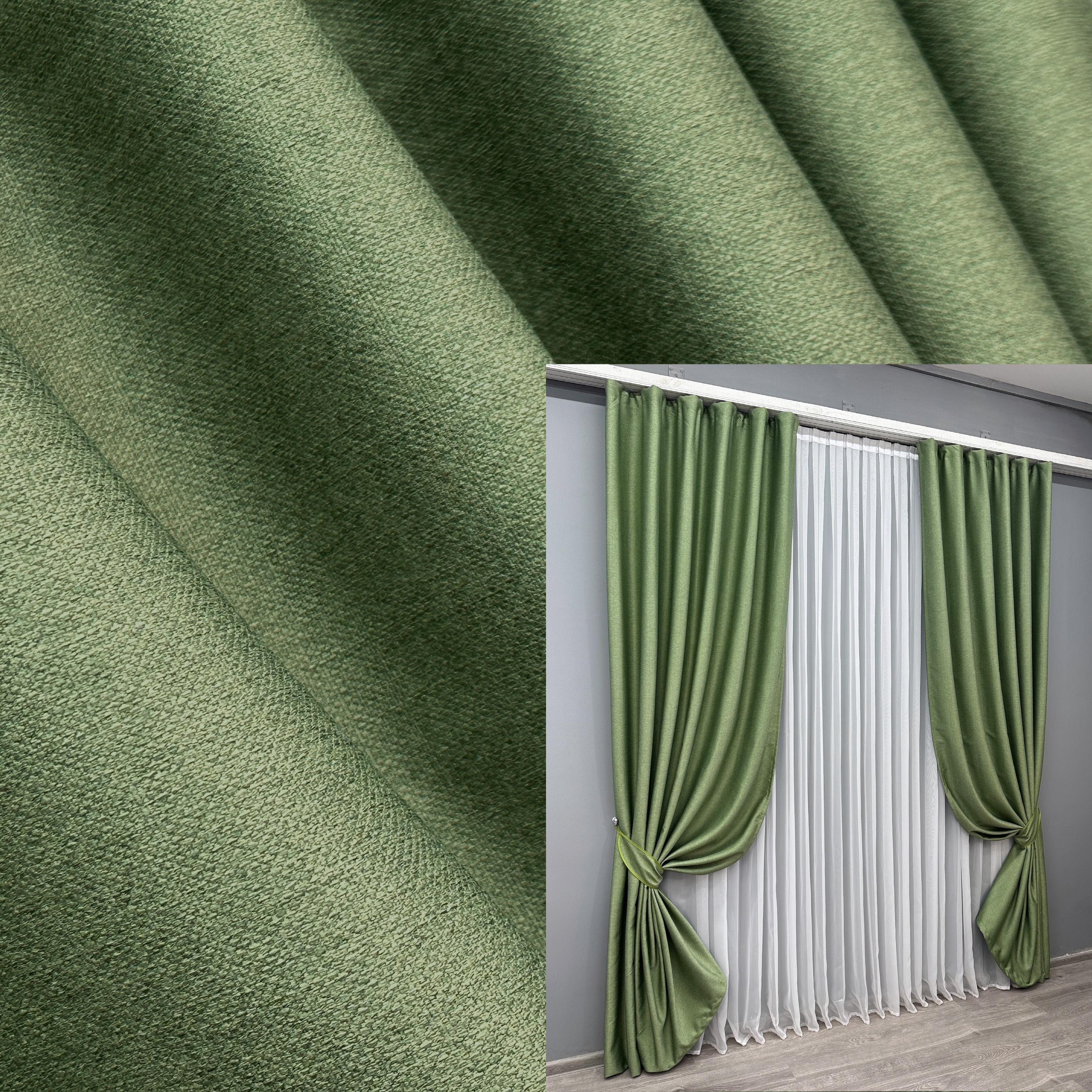 Комплект готовых штор VR-Textil Шенил однотонный №1684ш 150х270 см 2 шт. Зеленый (33-0588) - фото 5