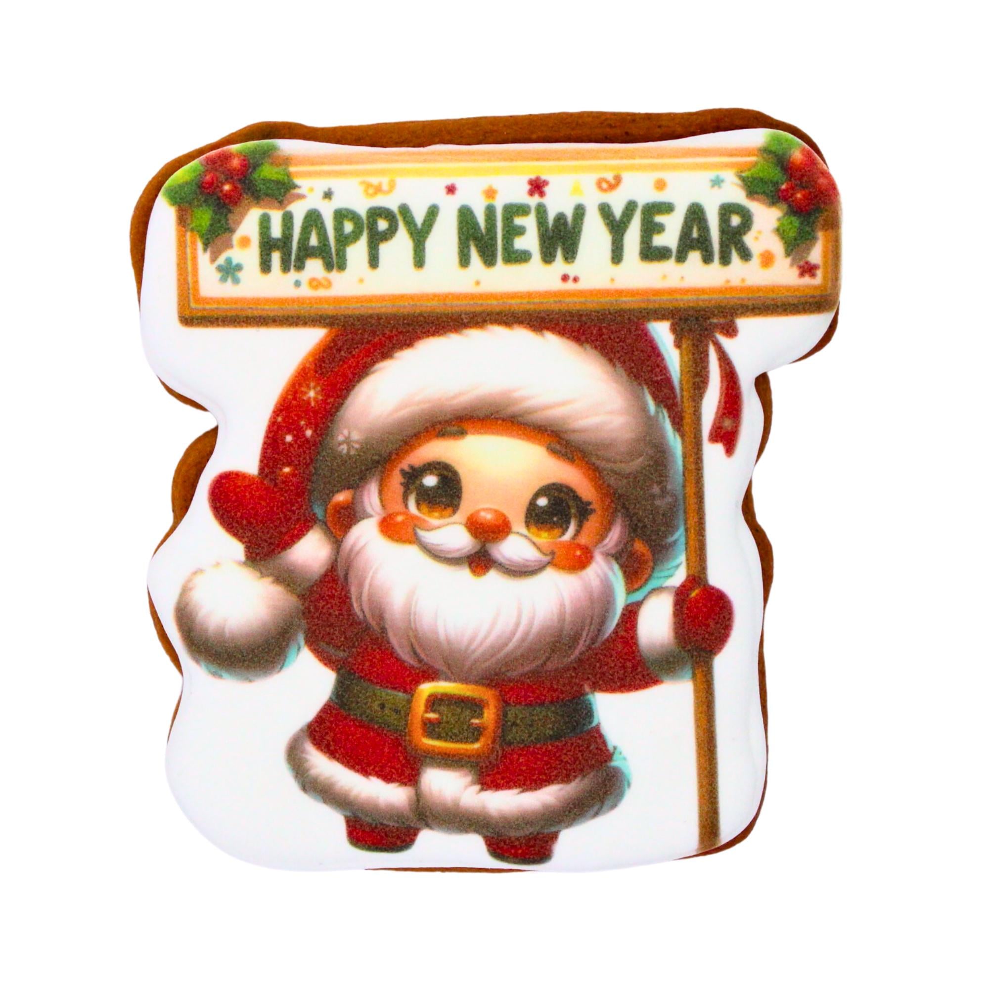 Пряник с принтом Крафт Печиво Новый год Санта-Клаус Happy new year 45 г