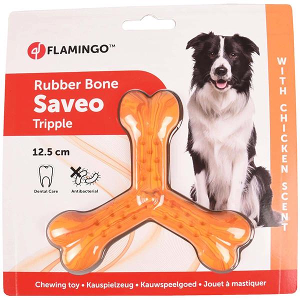 Игрушка для собак жевательная Flamingo Rubber Flexo Saveo Triple Bone Chicken вкус курицы (519524)