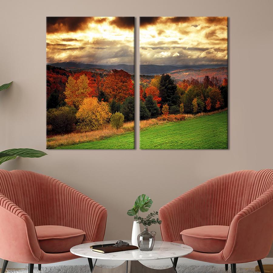 Модульная картина на холсте Диптих Грозовые тучи над осенним лесом 111x81 см (632-2)