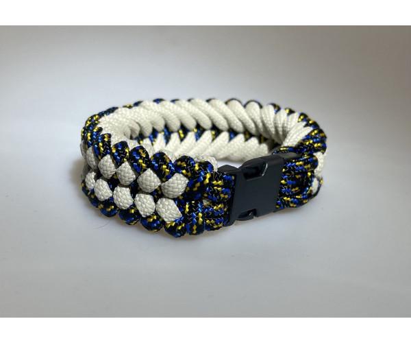 Плетеный браслет Safety из паракорда 20 см Сине-желто-белый (9574)