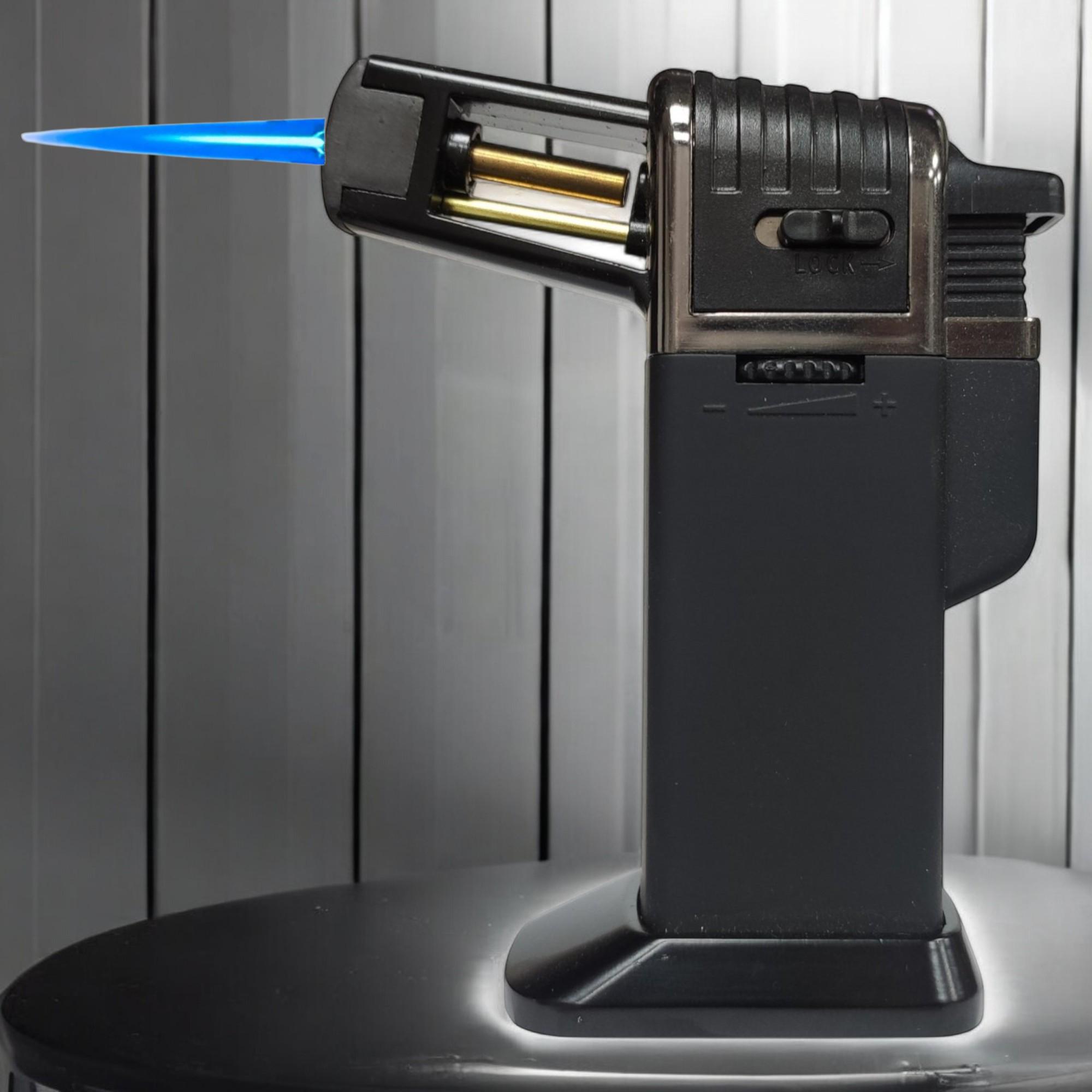 Газовая горелка Lighter HL-557 автоматическая с острым пламенем и пьезоподжигом Black/Silver (25207863)