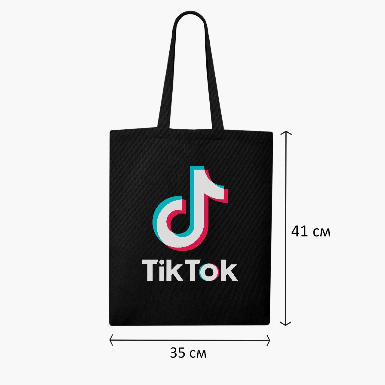 Еко сумка шоппер TikTok 41х35 см Чорний (9227-1389-BK) - фото 3