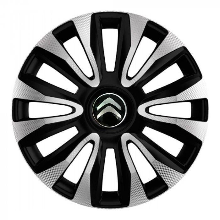 Ковпаки для коліс 4 Racing Avalon Carbon R15 з логотипом Citroen 4 шт. Silver/Black (29676349)