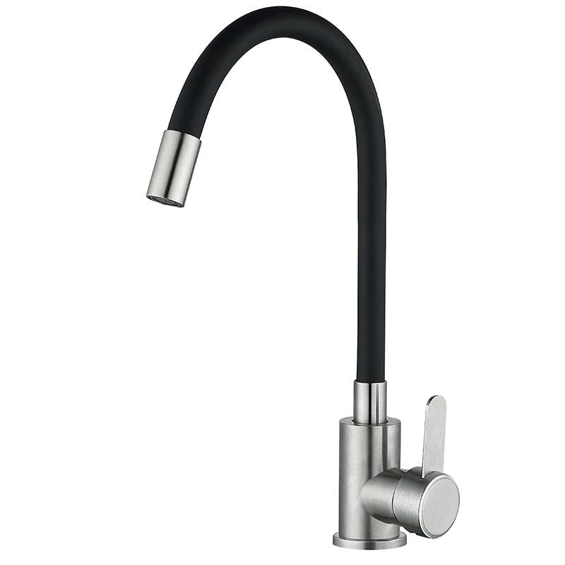 Смеситель для кухни MIXXUS FAN-011 Refl с черным гибким изливом (MI6105)