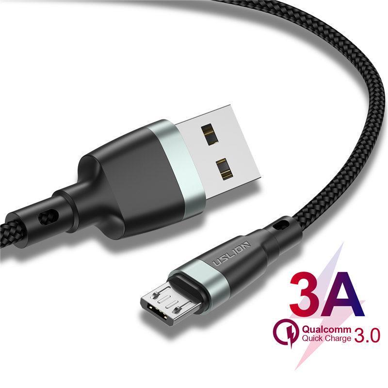 Кабель USB USLION microUSB USB 3А провід швидкої зарядки для телефону 2 м Чорний - фото 3