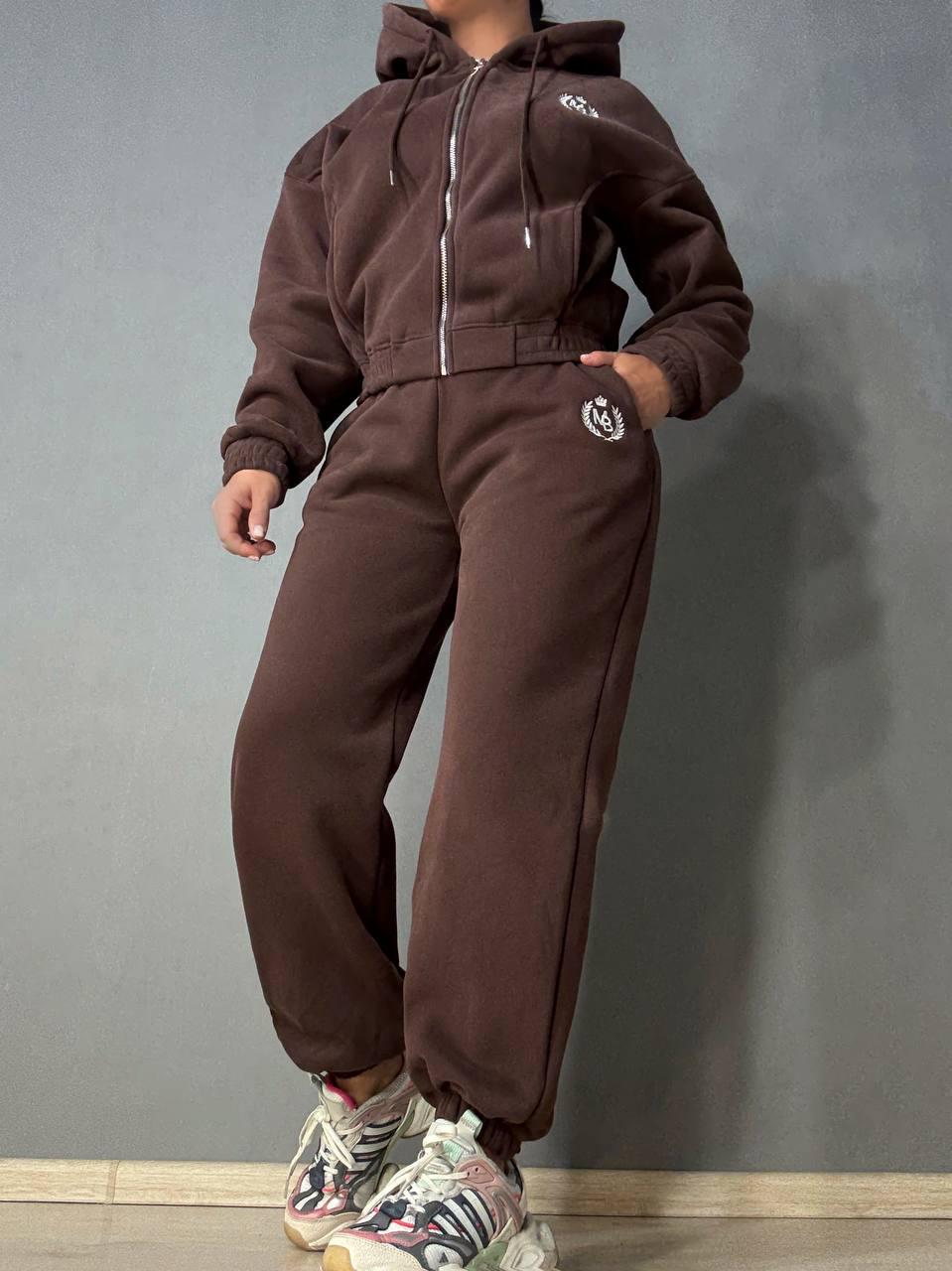 Костюм женский Joy One 80990 утепленный на флисе худи с брюками XL Коричневый (5958) - фото 6 Костюм женский Joy One 80990 утепленный на флисе худи с брюками XL Коричневый (5958) - фото 6