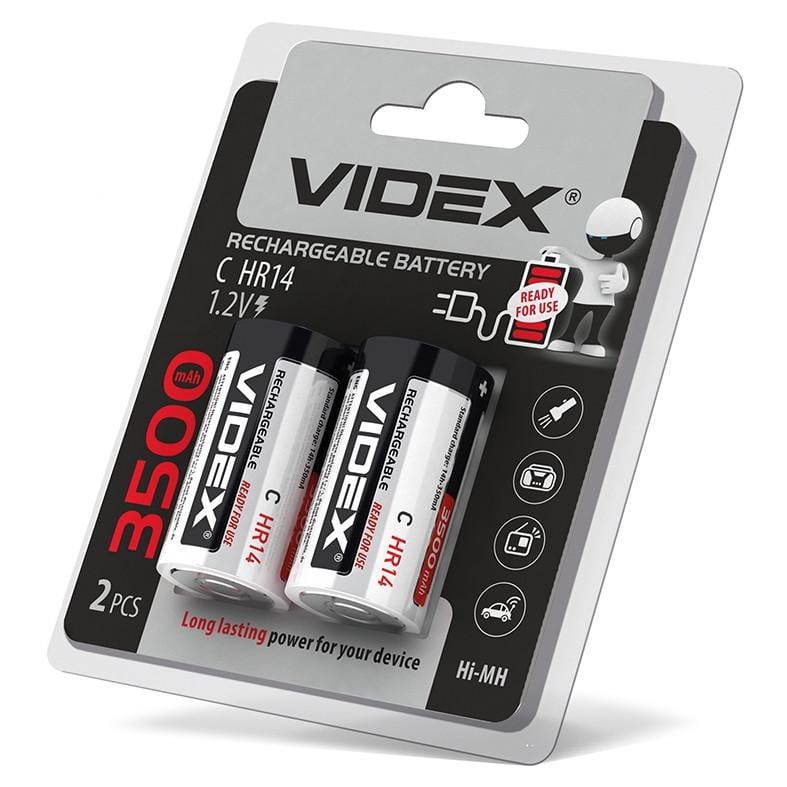 Батарейка аккумуляторная Videx HR14/C 3500 mAh Ni-MH 1,2V 2 шт. (2247561998) - фото 1