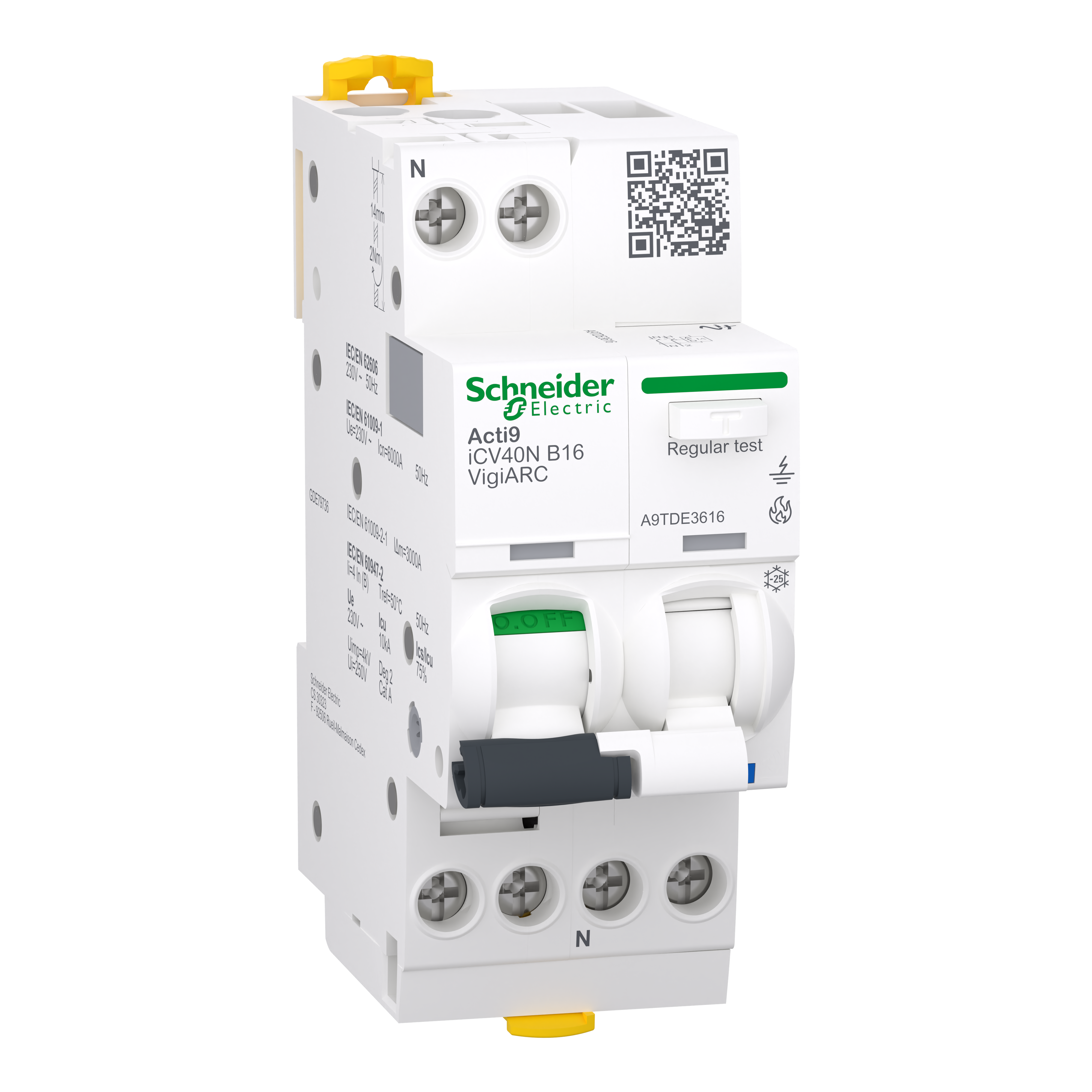 Дифференциальный выключатель Schneider Electric iCV40N 1P+N 16A 30мА 10кА B тип A-SI с УЗДП (A9TDE3616) Дифференциальный выключатель Schneider Electric iCV40N 1P+N 16A 30мА 10кА B тип A-SI с УЗДП (A9TDE3616)