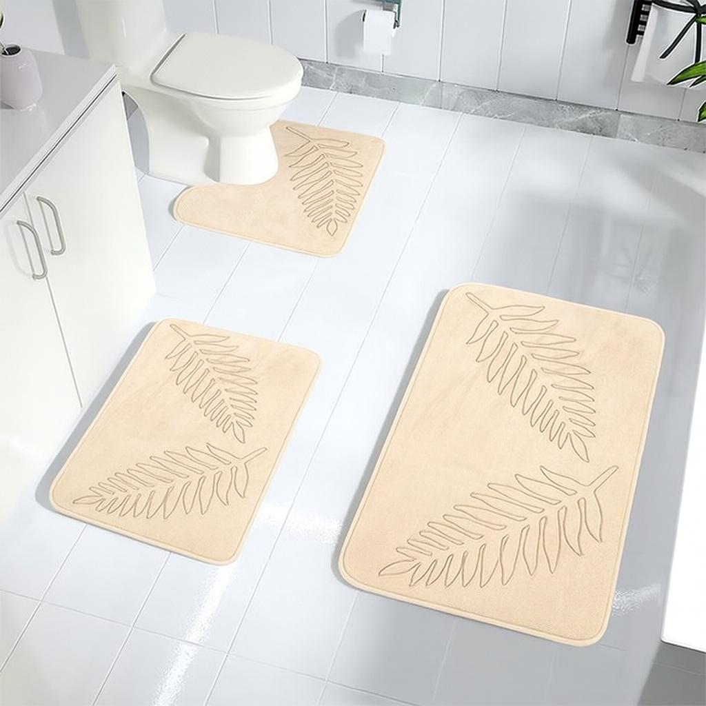 Набір килимків для ванної та туалету Листя з ефектом пам'яті 3 шт. Бежевий (7802800)