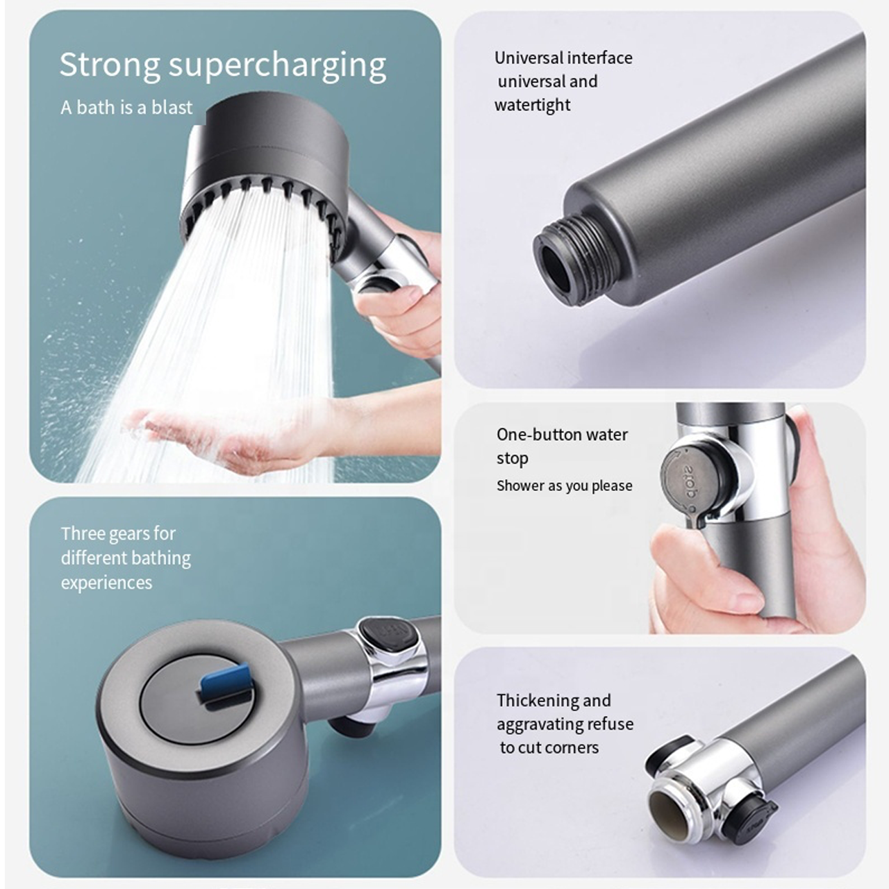 Лійка для душу масажна Turbocharged shower head зі шлангом та кріпленням на стіну 1801411) - фото 7