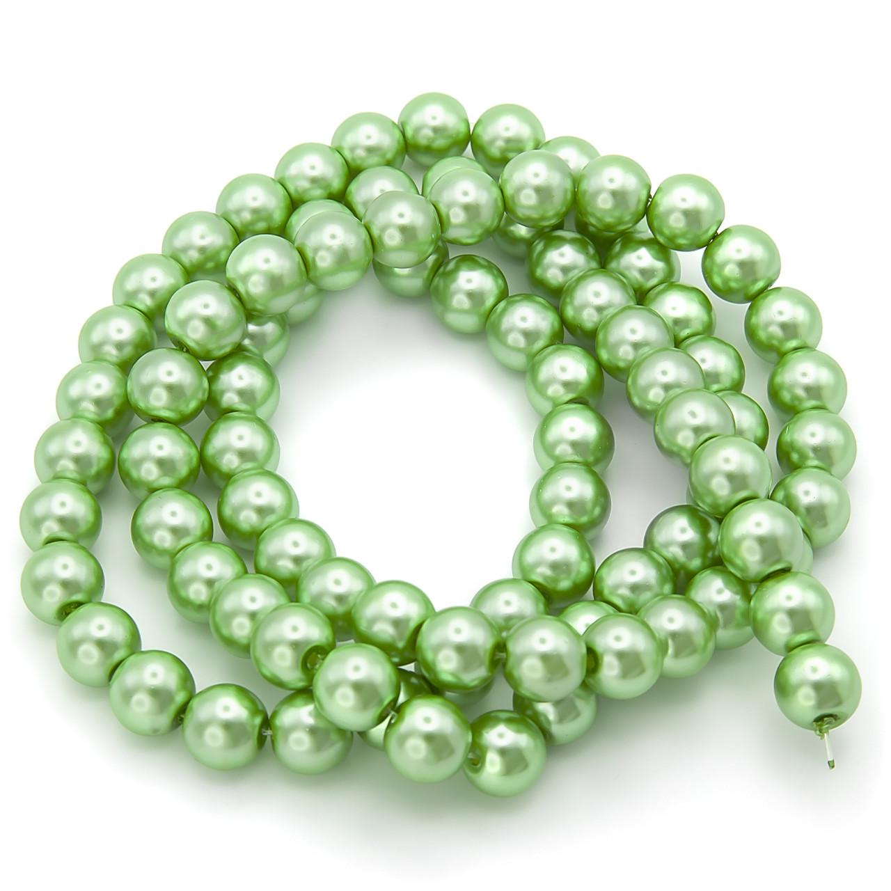 Бусины стеклянные на нитке под жемчуг 8 мм 80 см 105 шт. Салатовый (БЖ0008ш26)