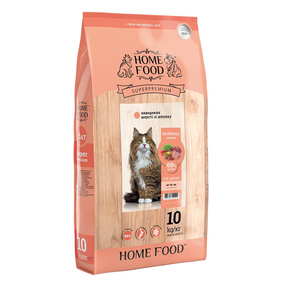 Корм HOME FOOD для взрослых кошек выведение шерсти из желудка Hairball Control 10 кг