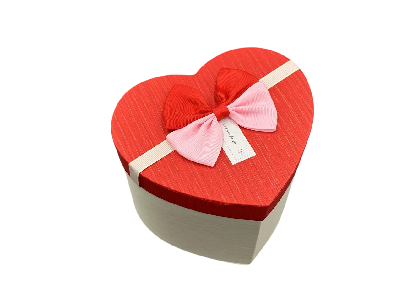 Коробка подарочная в форме сердца с бантиком и ручками 15х12х12 см Белый с красным (KR-008-11)