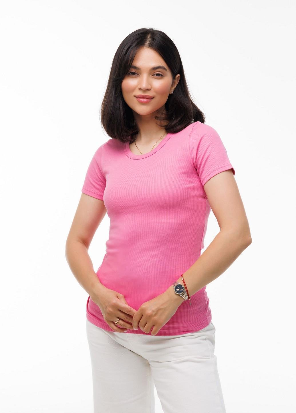 Футболка женская в рубчик Наталюкс базовая M Розовый (3323735221731)