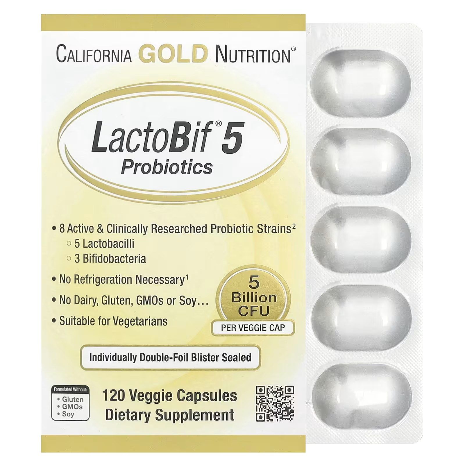 Пробіотики California Gold Nutrition LactoBif 5 млрд КУО 120 вег. капс. (23461741)