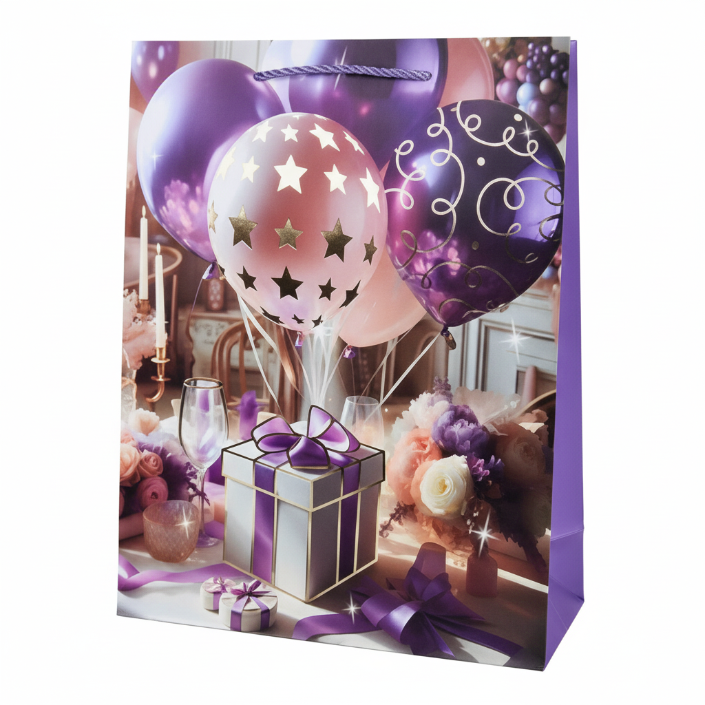 Пакет для подарунків з ручками Stenson Ballons 18х23х10 см Фіолетовий (R33214-S)
