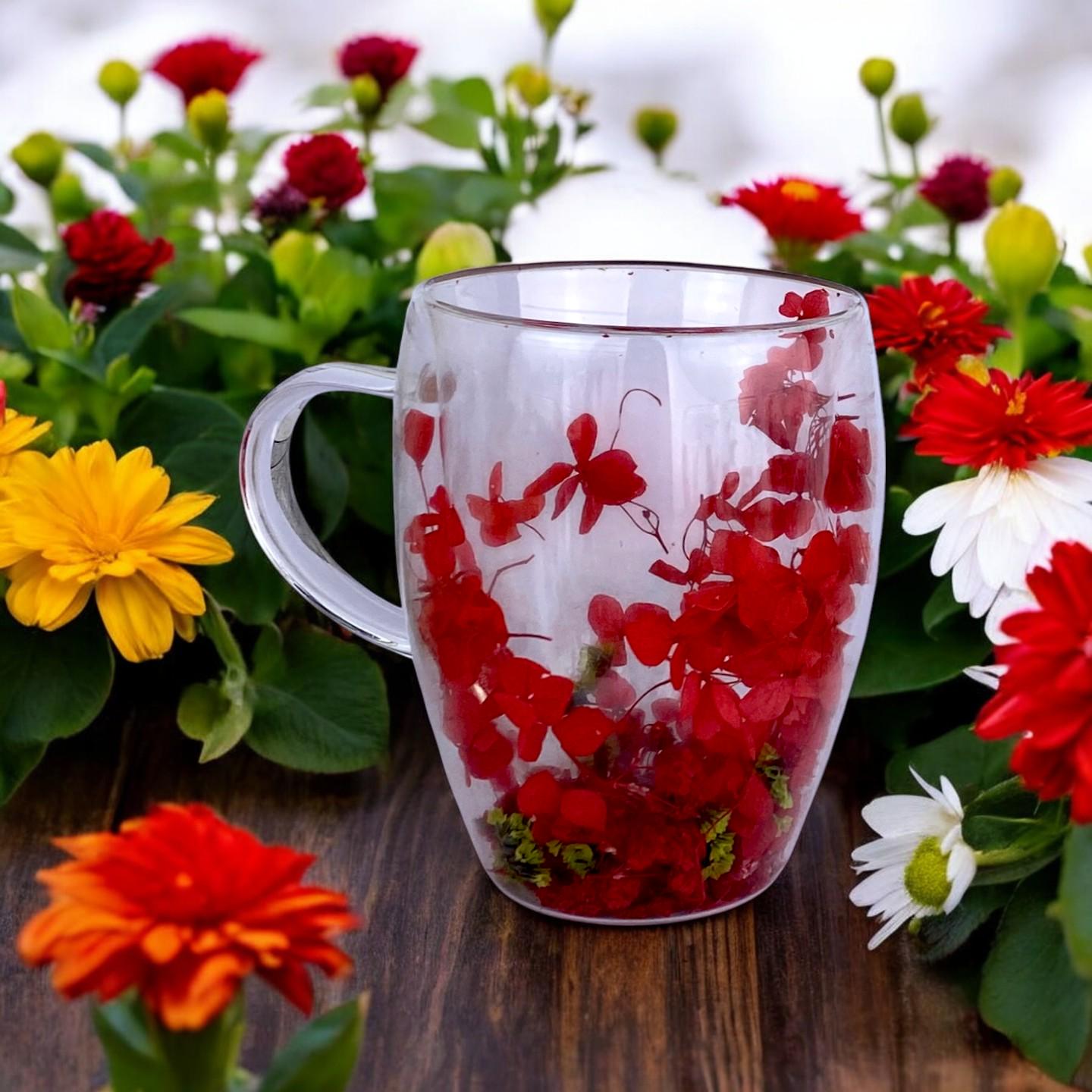 Чашка з подвійним дном із сухоцвітами червоними 350 мл Прозорий (4033) - фото 3 Чашка з подвійним дном із сухоцвітами червоними 350 мл Прозорий (4033) - фото 3