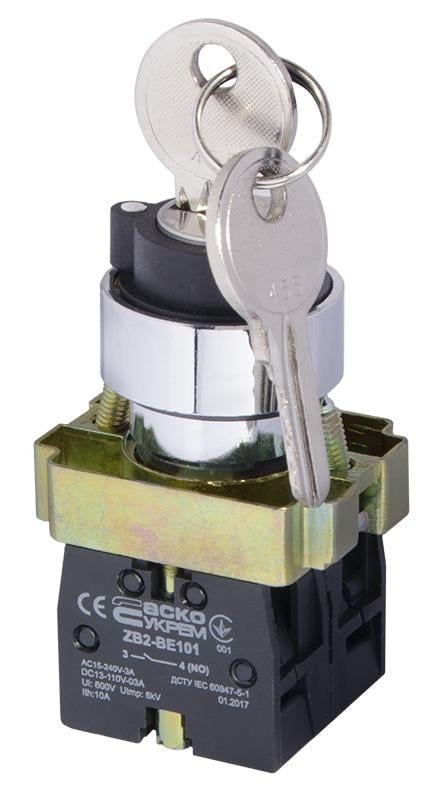 Переключатель IO-II АСКО-Укрем XB2-BG33 2NO 22 мм 3 положение с ключом Черный (A0140010010)