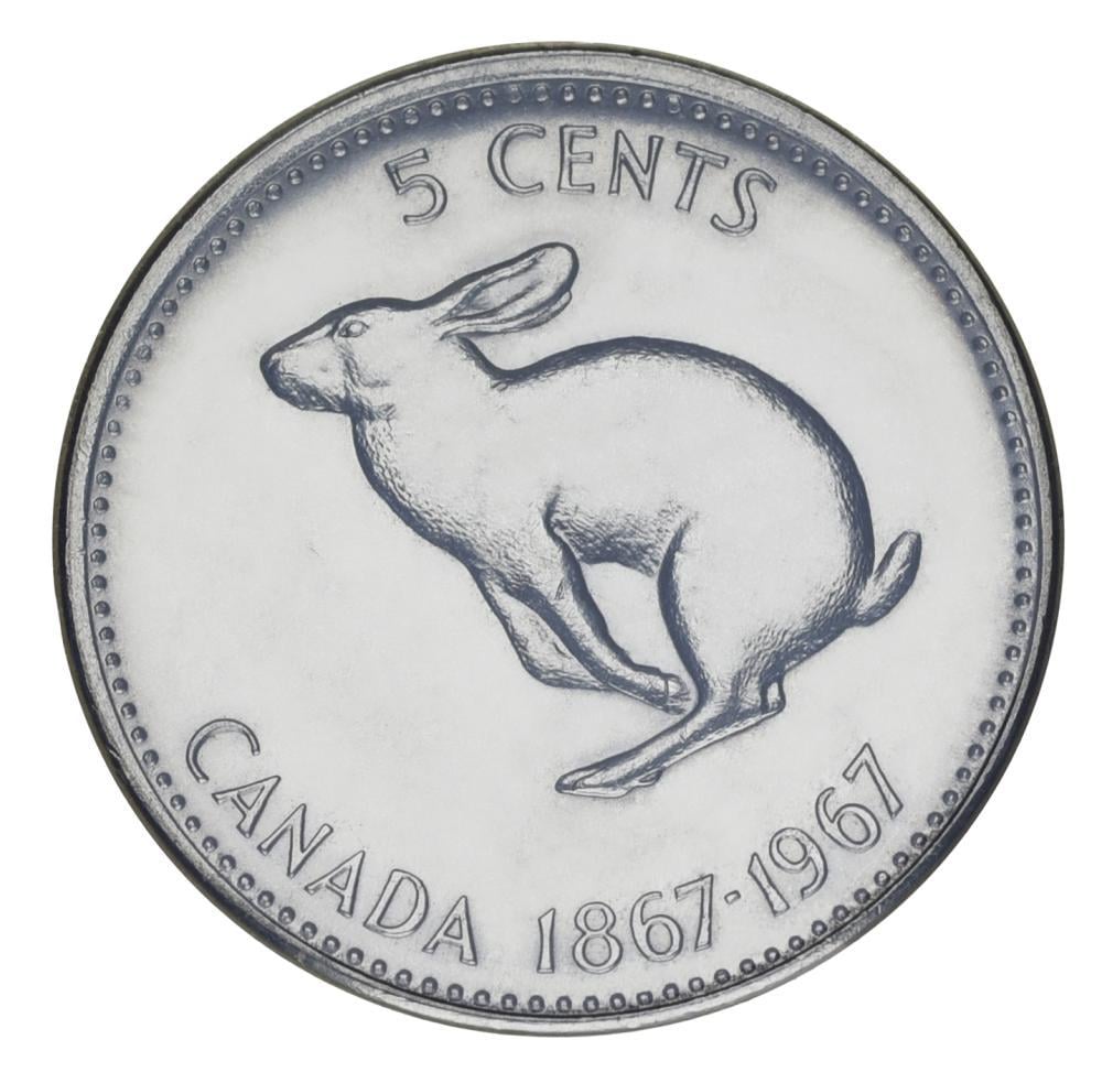Коллекционная монета Канада 5 центов 1967 UNC Заяц (М25298)