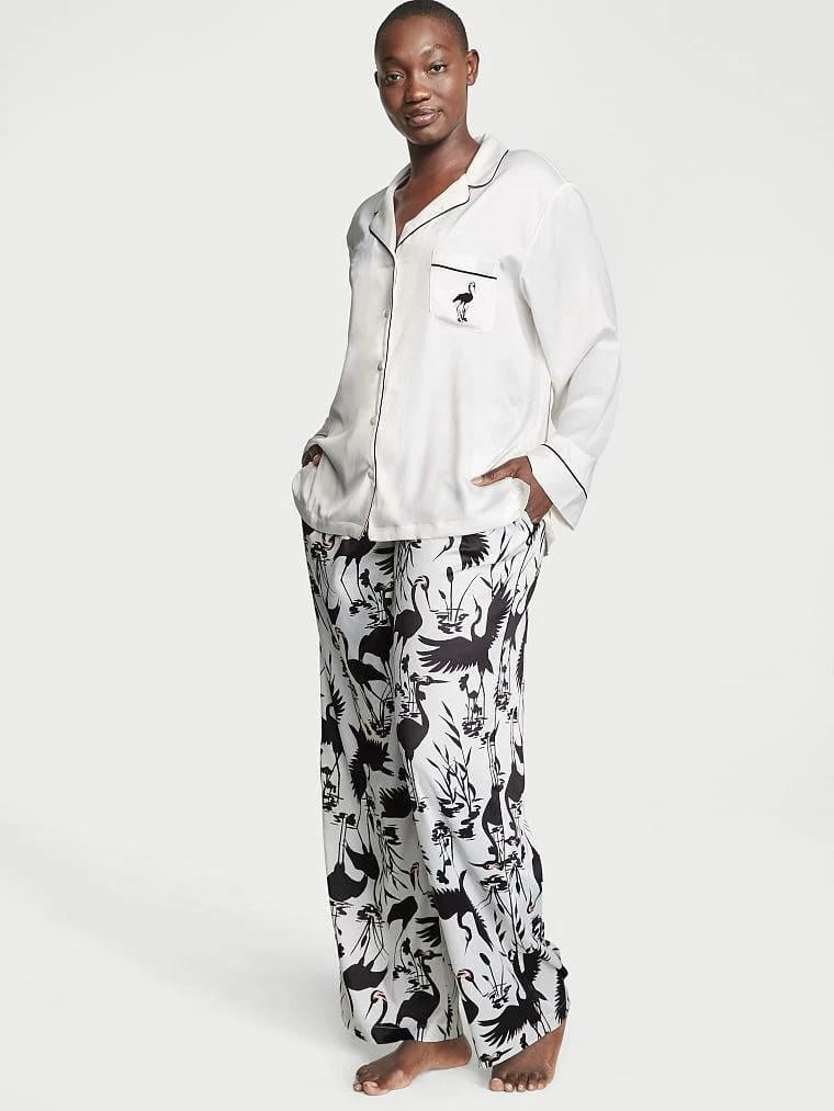 Піжама сатинова сорочка/штани Victoria's Secret Satin Long Pajama Set XS Білий (26701358)