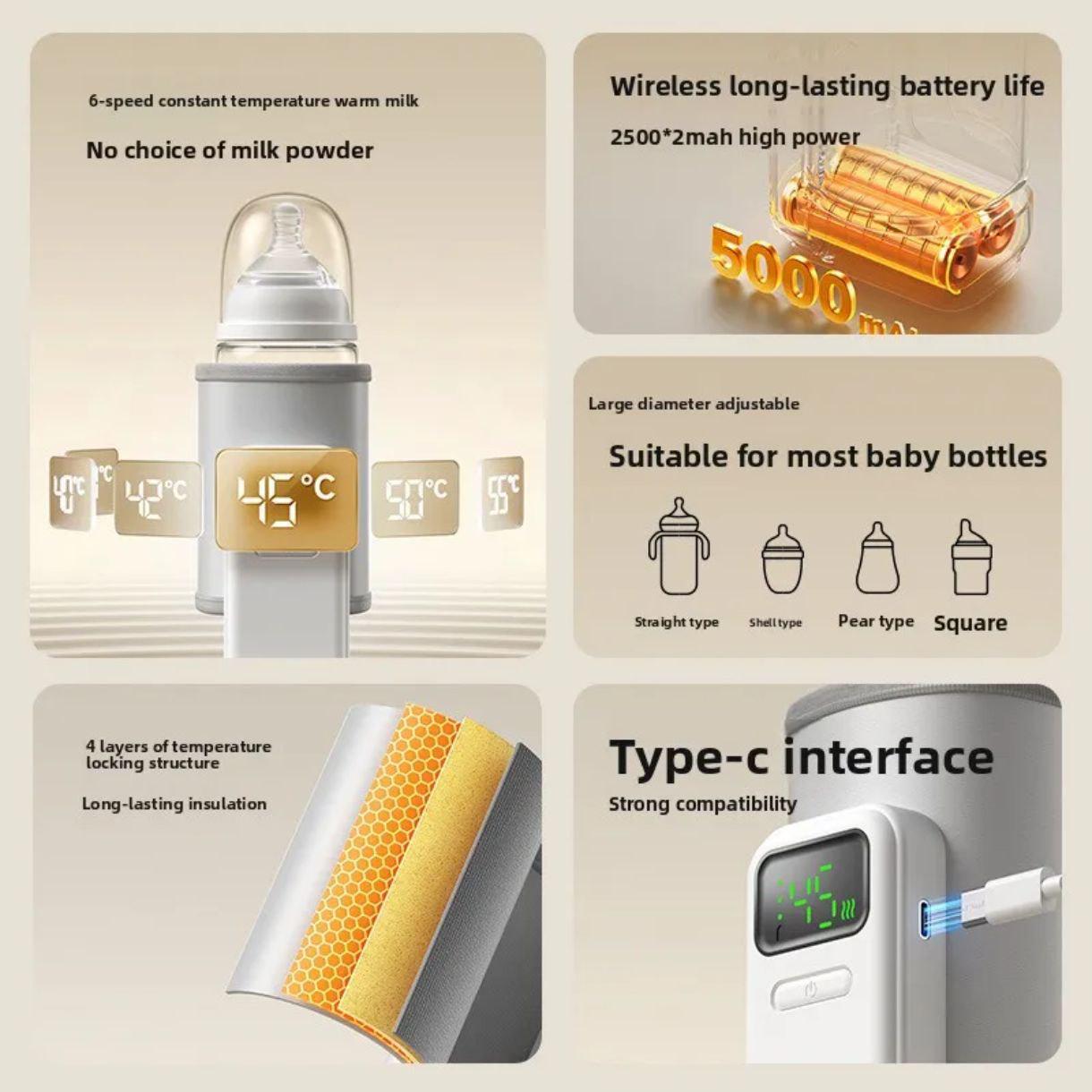 Портативный подогреватель-термос для детской бутылочки со встроенным аккумулятором 5000 mah White - фото 6