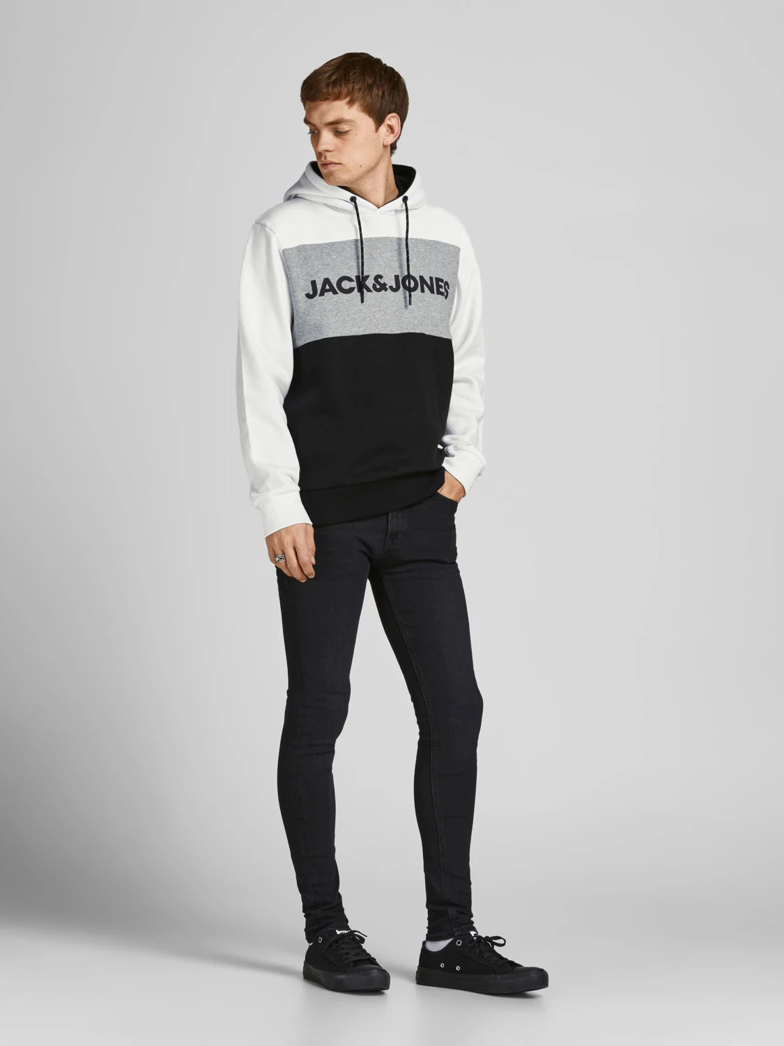 Худі Jack & Jones Logo Blocking Чорно/Білий L (21345824) - фото 4