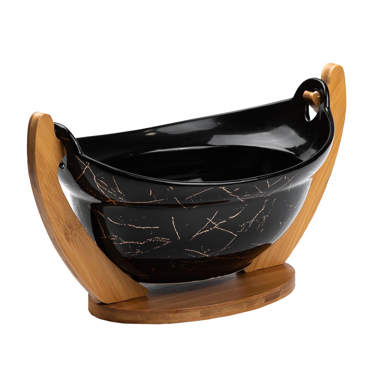 Фруктівниця керамічна з бамбуковою підставкою 32x18,5x18 см (4764) - фото 7 Фруктівниця керамічна з бамбуковою підставкою 32x18,5x18 см (4764) - фото 7