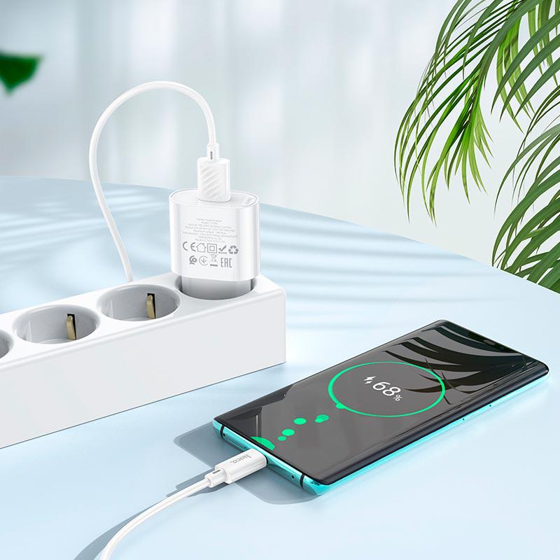 Зарядний пристрій Hoco Type-C Cable Fighter C109A 1USB 18W 3A QC White (562214) - фото 8 Зарядний пристрій Hoco Type-C Cable Fighter C109A 1USB 18W 3A QC White (562214) - фото 8