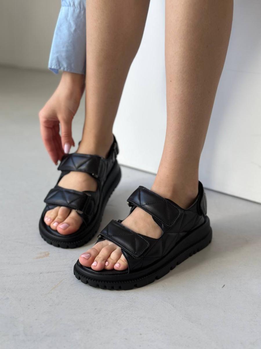 Босоножки женские кожаные стеганные р. 39 Черный (6603/39)