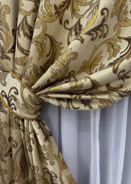 Тканина для штор жакард Завиток 1,45 м Бежевий/Венге/Золотистий (1643ш) - фото 3 Тканина для штор жакард Завиток 1,45 м Бежевий/Венге/Золотистий (1643ш) - фото 3