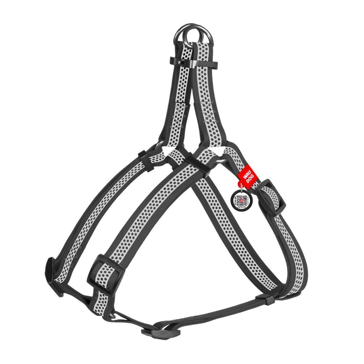 Шлей для собак Waudog Waterproof с QR-паспортом/светоотражающая L 25 мм х 60-90 см Серый (26622554)