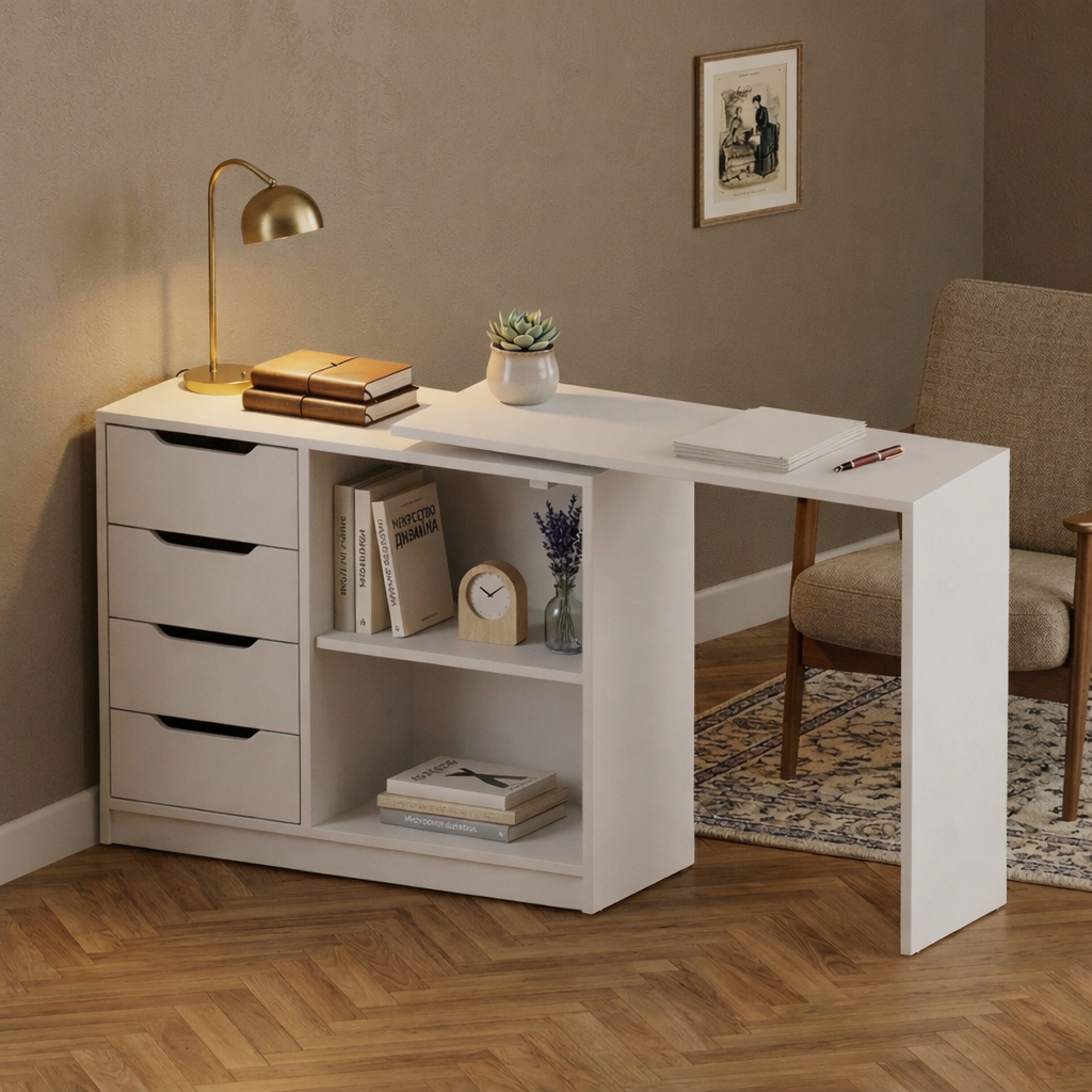 Стол-комод трансформер V-Star с поворотным механизмом и 4 ящиками 1060/1640х412х744 мм Белый (33539092)