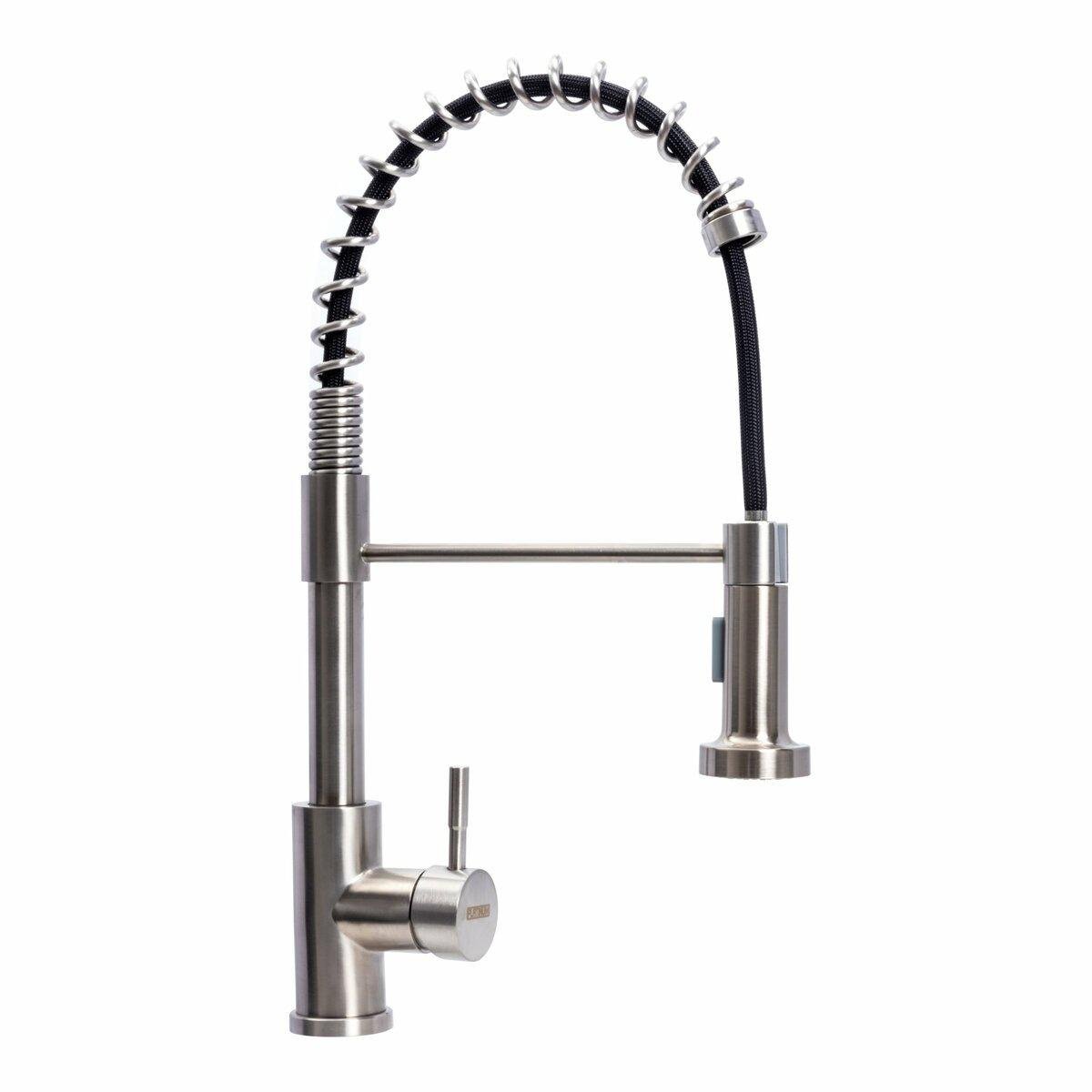 Смеситель кухонный Platinum FR56 с пружиной и функцией душ Нержавеющая сталь